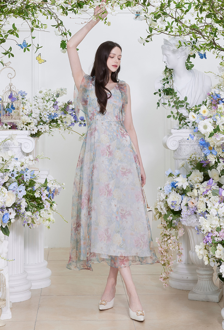 May Ribbon Flower One-piece (Blue)